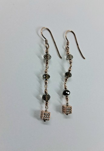 ORECCHINI IN ARGENTO 925 LAMINATO IN ORO ROSA CON QUARZO FUME E ZIRCONIA CUBICA - Imagen 4 de 7