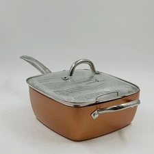 Copper Chef Deep Square Pan 9.5" Vent Lid 2 Handles and Frying Basket NOS