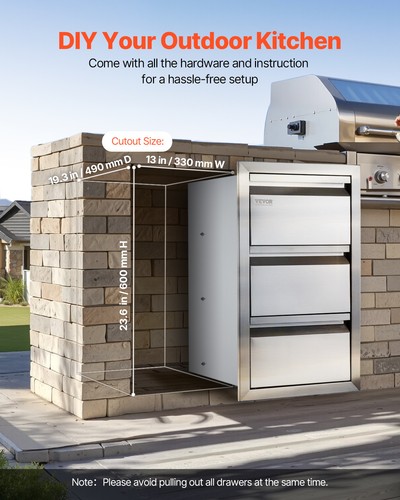 VEVOR 15X25.4in Outdoor Kitchen Drawers Triple Access Storage BBQ Drawer - Picture 6 of 12