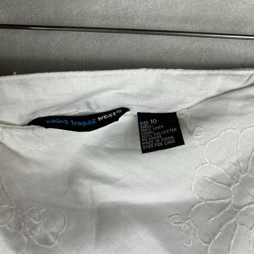 Saint Tropez West Midi Skirt 10 White 100% Linen Floral Embroidered Coastal Boho - Picture 2 of 6