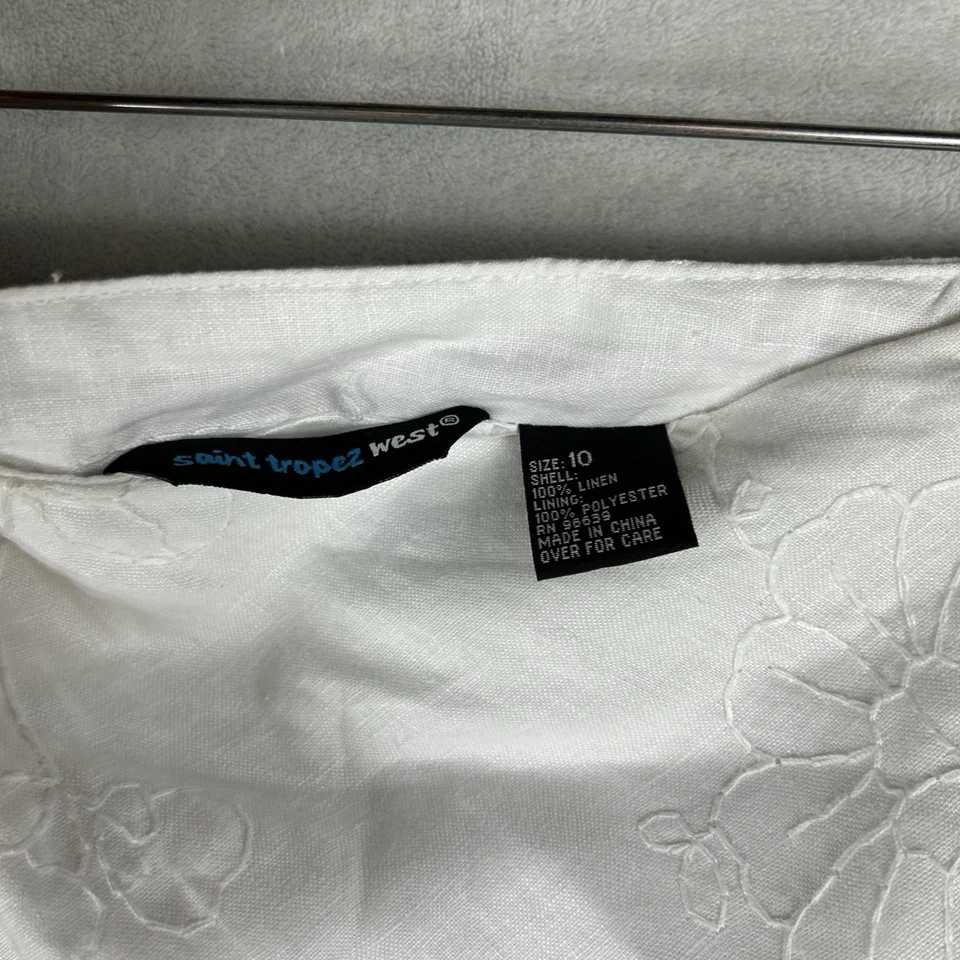 Falda Saint Tropez West Midi 10 Blanca 100% Lino Floral Bordada Costera Boho Foto 2 de 4