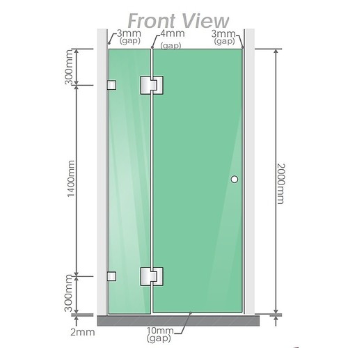 100cm Wall to Wall Frameless Shower Screen with Black Channel and SS Hinges - Picture 3 of 10