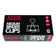 ACCO Binder Clips, 0.63" Capacity, Medium, Black/Silver, Dozen A7072050B ACCO