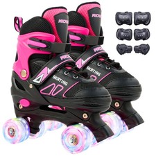 Kids Roller Skates with 6 Protection Pads, Adjustable Size Roller Skates for ...