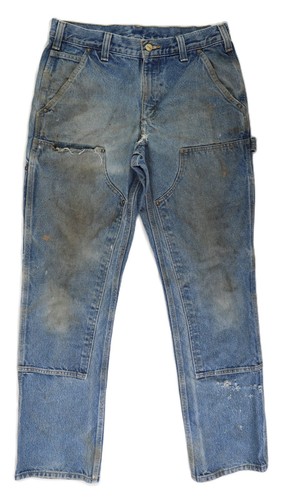 Carhartt 101609 US Herren 30 x 33 Blue Denim Double Knee Relaxed Jeans DISTRESSED - Bild 1 von 10
