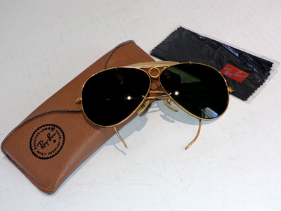 Vintage Bausch & Lomb Ray Ban Aviator Bullet Hole Shooter Sunglasses in Case