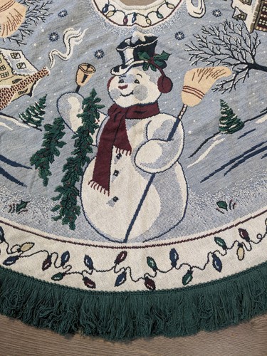 Vintage Weihnachtsbaum Rock Wandteppich Schneemann 57" Durchmesser Cottagecore Winter