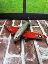 Vintage Marx Toys Tin Toy Airplane Red Silver
