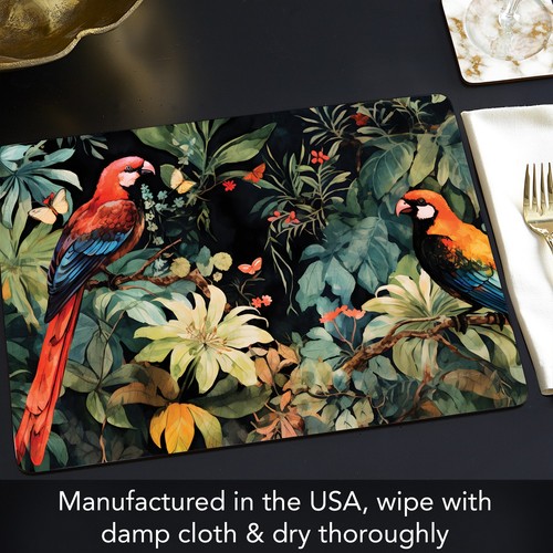 Paquete de 4 manteles individuales de cartón duro para fiesta de loros con respaldo protector de corcho - Imagen 4 de 7