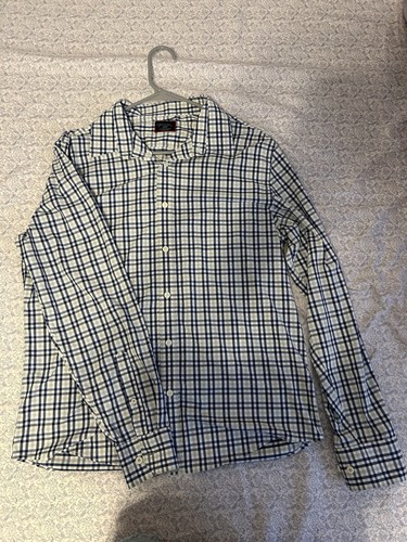 Untuckit Shirt Mens Large L Blue Plaid Slim Fit Wrinkle Free Long Sleeve Nylon - Picture 1 of 5