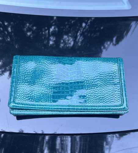 PRICE DROP | SRP $130 Snakeskin Clutch in Teal - Picture 1 of 4