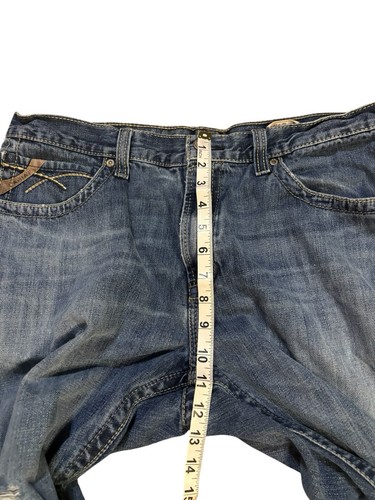 Pantalones de mezclilla Ariat calce recto lavado medio azul desgastado talla 35x31 ropa de trabajo occidental - Imagen 9 de 10