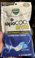 NEW Vicks VapoCool Severe Sore Throat Drops, Max Menthol Winterfrost 45ct