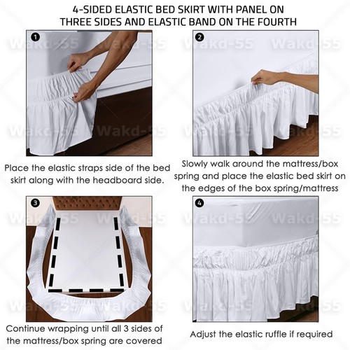 Bed Dust Ruffle Skirt Queen King Twin Full Easy Wrap Around Elastic Bedskirt 15" - Picture 9 of 29
