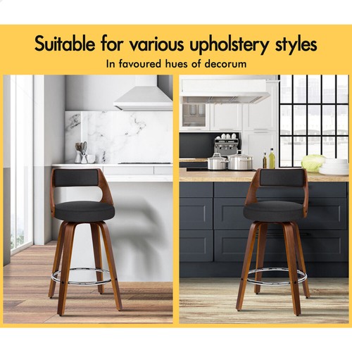 ALFORDSON 4x Swivel Bar Stools 65cm Kitchen Dining Chair Wooden Fabric Black - Picture 6 of 12