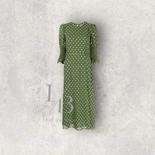Reformation Edamame Green Carolena Polka Dot Midi Dress size 2 B339