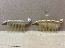 2 Vintage Plastic Hair Comb Side 50s Rhinestone USA Fancy 4