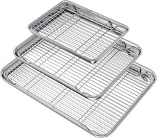 Wildone Baking Sheet with Rack Set (3 Pans + 3 Racks), 16 /12 /9 inch, Silver 