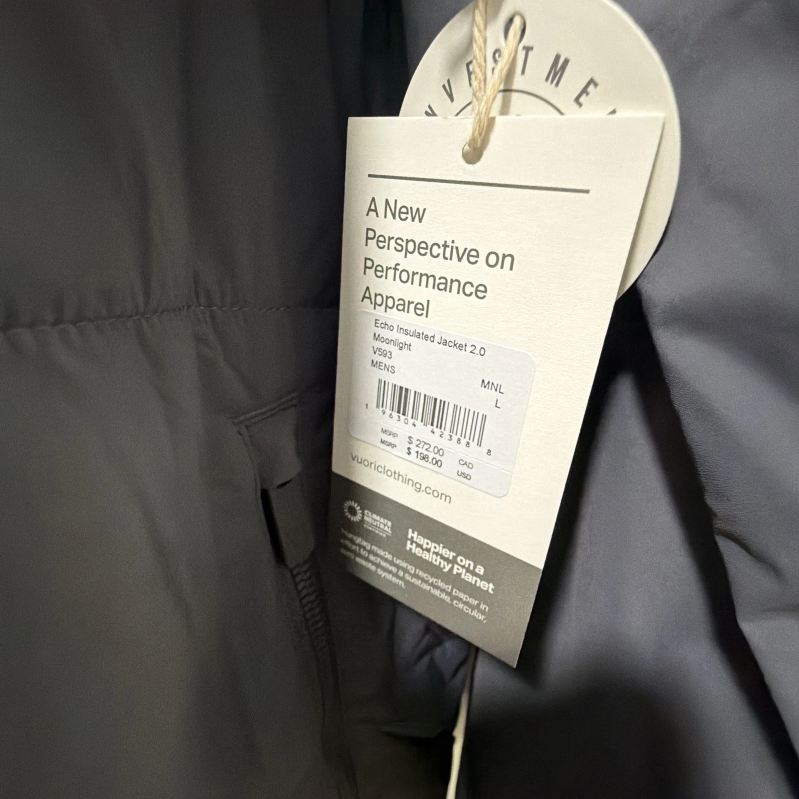 New Vuori Men's Echo Insulated Jacket 2.0 Moonlight Sz L - product detail image 3