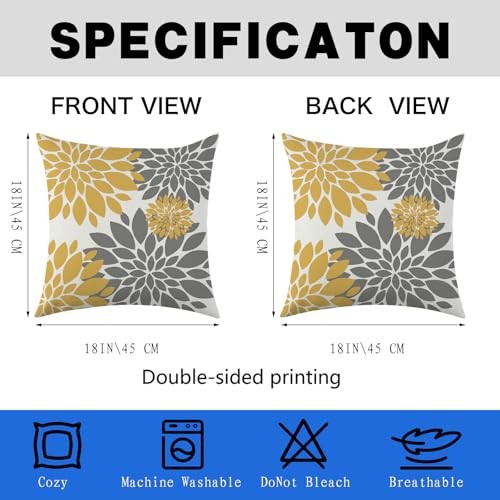 Yellow Geometric Pillow Covers 18 x 18 inch Set of 4 Spring Summer Farmhouse - Bild 4 von 7