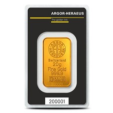 20 Gram Argor Heraeus Gold Bar (New w/ Assay) 4438.39 per troy oz