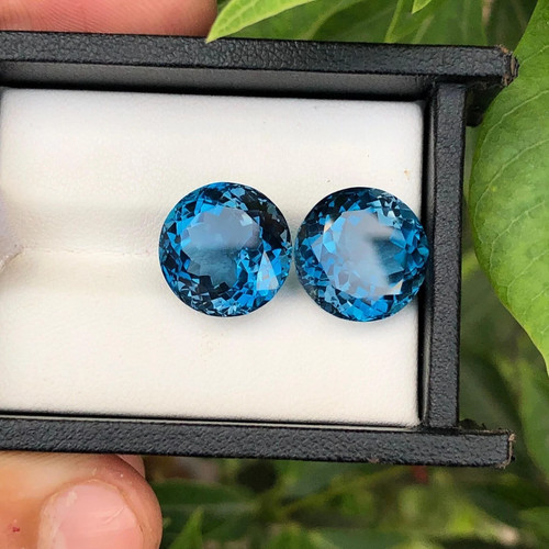 30 Ct 2 Pcs Natural Swiss Blue Sapphire GIE Certified Round Cut Loose Gemstone - Picture 2 of 6