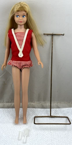 VINTAGE 1960's MATTEL BARBIE BLONDE STRAIGHT LEG SKIPPER DOLL W STAND