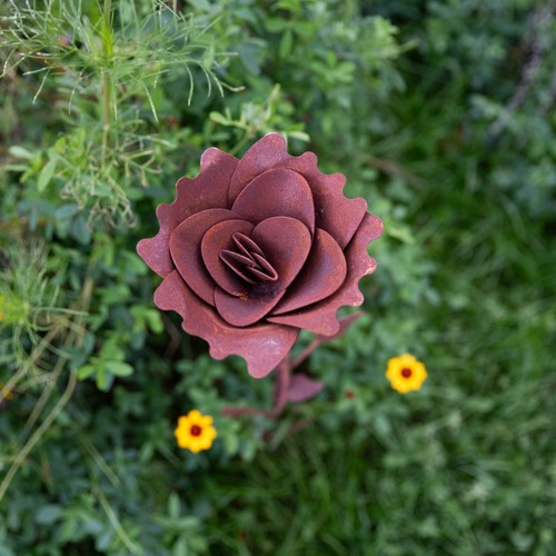 ROSE STEHEND BLUME METALL CORTEN GARTEN DEKORATION - Bild 5 von 5