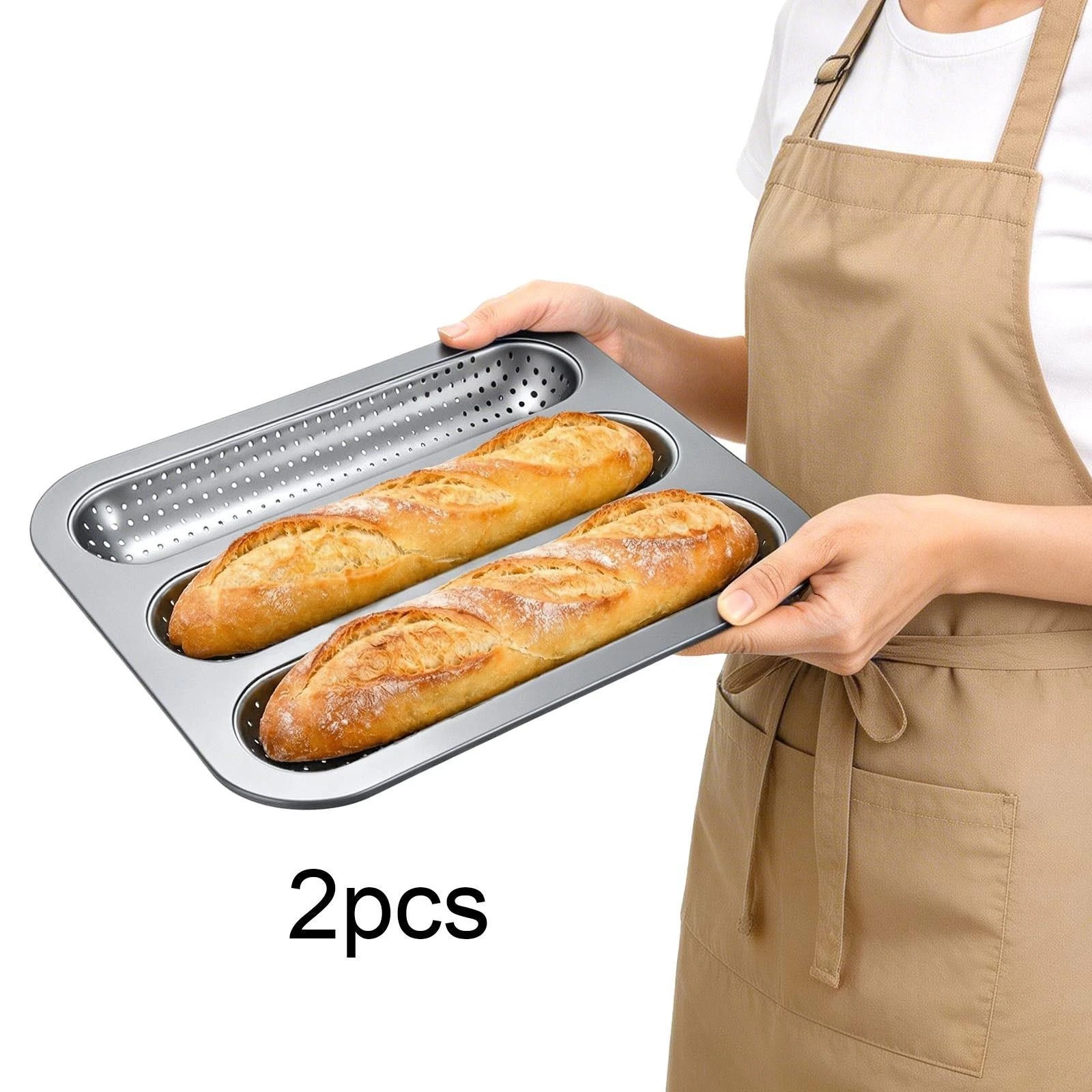 2 Pieces Baguette Baking Pan Rectangle Bread Making Tray