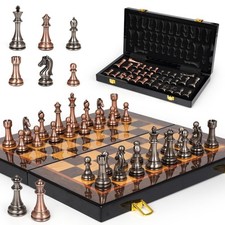 Luxury Metal Chess Set with 15 Inch Wooden 15 inches by 3 inches, Bronze