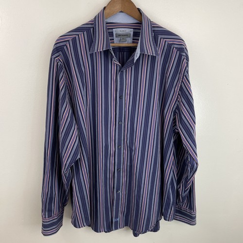 JOHNSTON & MURPHY Shirt Mens 2XL XXL Multicolor Striped Long Sleeve Button - Picture 1 of 14