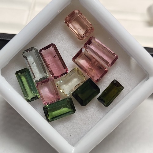 11pc Natural Multi Tourmaline Cut Emerald Shape Gemstone for Ring Jewelry 19 Cts - Picture 5 of 9