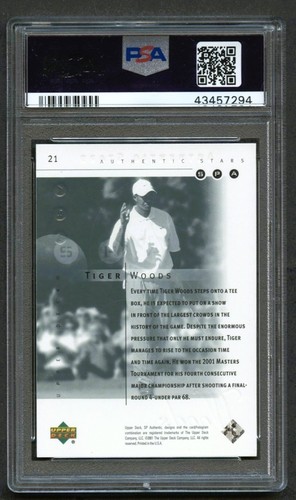 2001 SP Autentica Anteprima Tiger Woods Campione #21 PSA 9 Rookie RC - Foto 2 di 2