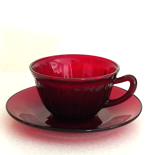 Vintage Anchor Hocking Ribbed Royal Ruby Cup & Saucer Set Perfect - Picture 2 of 8