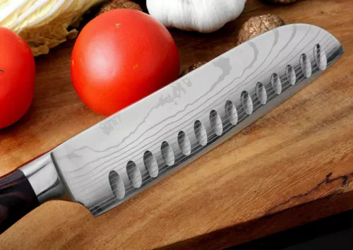 7 Zoll Profi Damast Küchenmesser Santokumesser Damaststahl Kochmesser Holzgriff - Bild 4 von 11