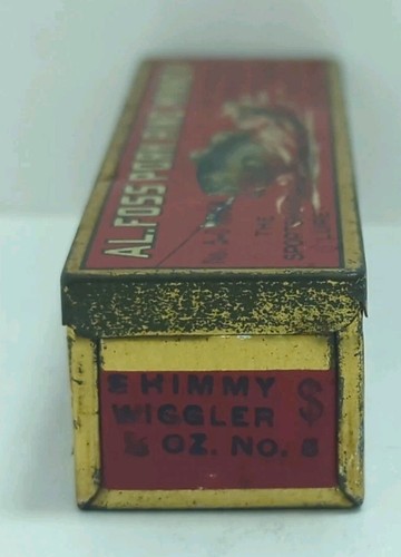 AL. Corteza de cerdo Foss Minnow Shimmy Wiggler #5, gancho 5-0, con lata roja y papel 1923? - Imagen 9 de 15