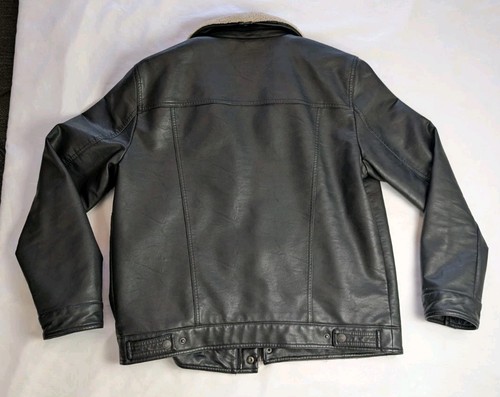 Levi's 501 Kunstleder Sherpa & gefüttert schwarz Bomber Motorrad Jacke Herren LRG - Bild 2 von 12