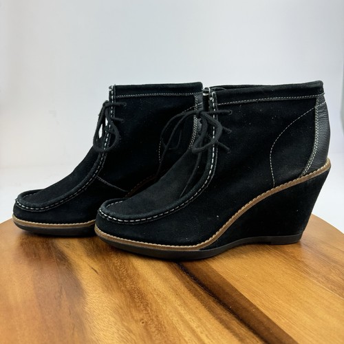Hush Puppies Damen-Mokassins schwarz Wildleder lässig bequem Keilabsatz Größe 10 M - Bild 2 von 9