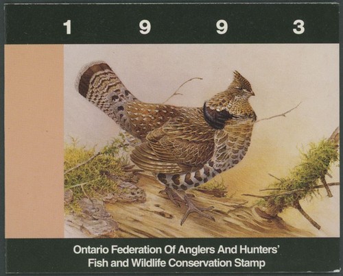 1993 CANADA-ONTARIO. FEDERATION OF ANGLERS & HUNTERS, RUFFED GROUSE, VD.#OW1 - Picture 2 of 3