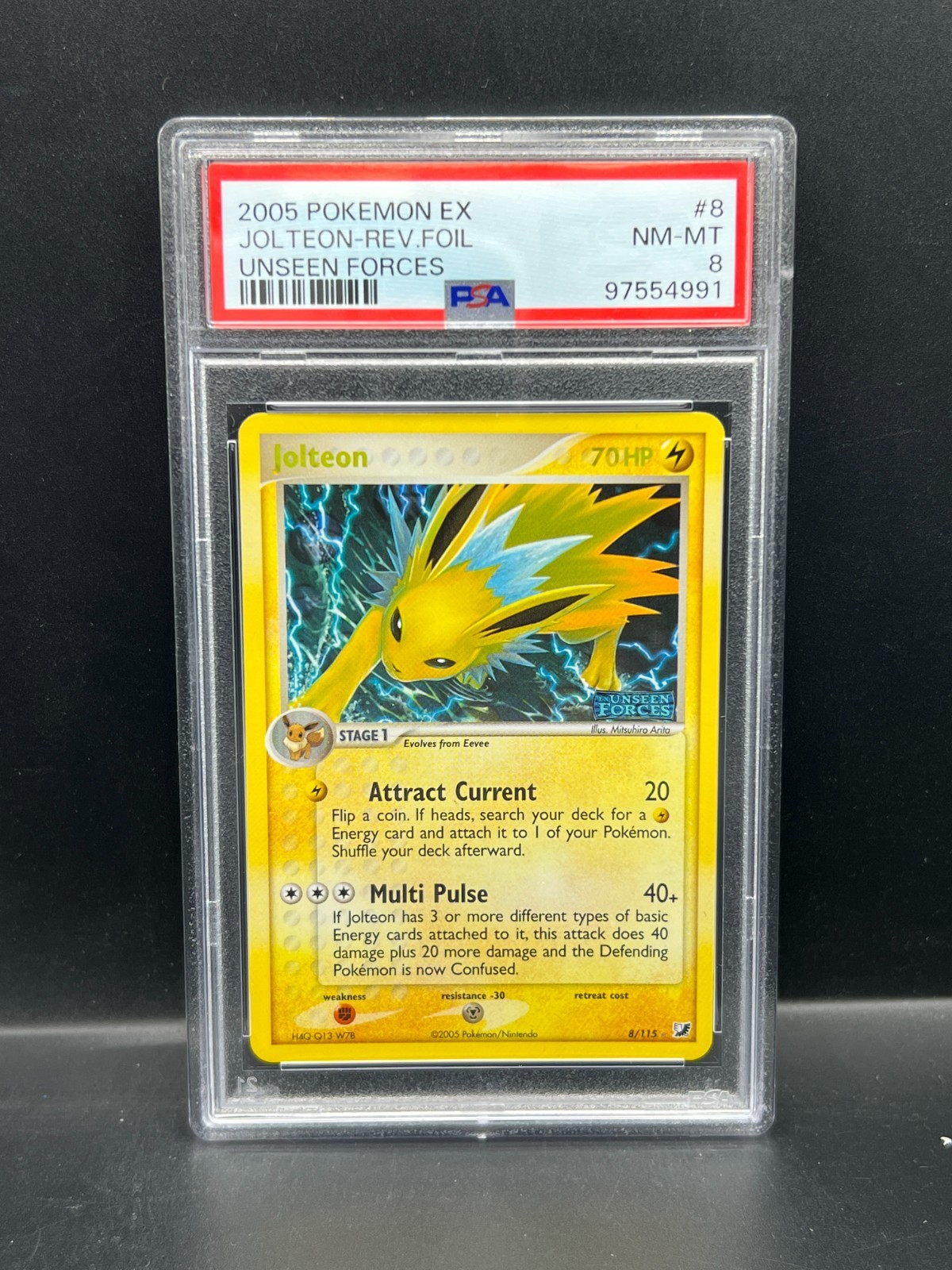 Pokemon PSA 8 NM-MT Jolteon 8/115 Unseen Forces Reverse Holofoil 2005 S#4991