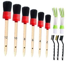 11Pcs Auto Detailing Set, Boar Hair Brushes, Steel Wire  A/C Brushes, Soft Red