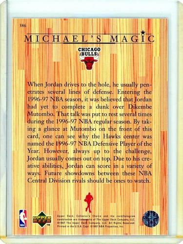 Michael Jordan 1997 Collector's Choice Michael's Magic Chicago Bulls #386 GOAT - Imagen 2 de 3