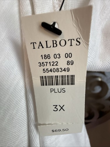 Talbots Shirt 3X Top White Orange Embroidered Square Neck Short Sleeve Knit - Picture 6 of 8