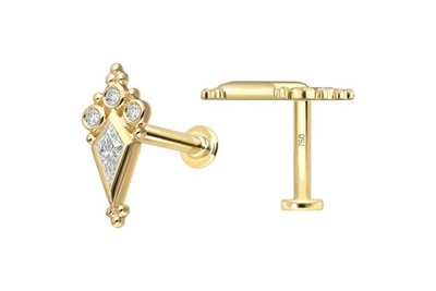 PIERCINGLINE  Piercing Stecker 18K Gold Labret mit Gewinde DIAMANT-SCHILD
