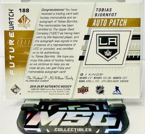 2019-20 Upper Deck SP Authentic Tobias Bjornfot Future Watch Auto Patch /100 RC - Picture 2 of 2
