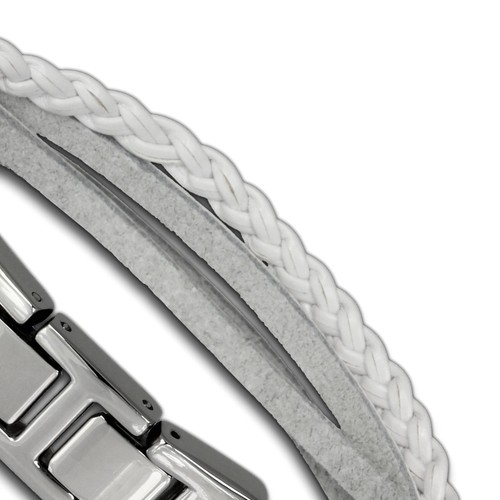 SilberDream Lederarmband Kordel weiß Edelstahl Leder Armband LAP003W - Bild 3 von 7