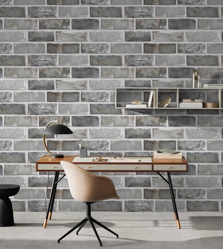 Grey Brick Wallpaper Peel and Stick Faux Brick Wall Paper 3D Removable Self A... - Picture 3 of 8