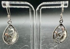 Boho Open Work Filigree Teardrop 925 Sterling Silver Dangle Earrings 3.5g