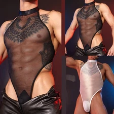 Mens See Through Mesh Thong Underwear Bodysuit For Nightclub And Pajamas