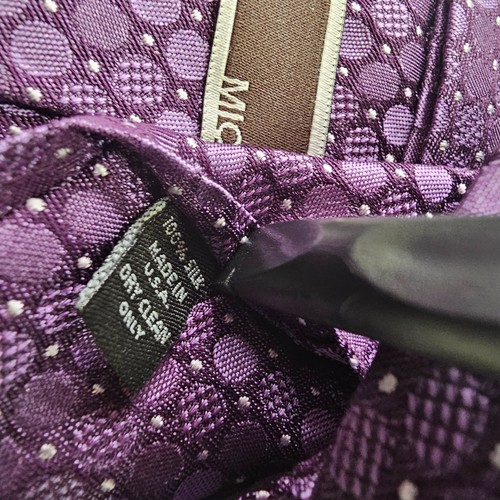 Michael Kors Purple Polka Dot Pattern 100% Silk Neck Tie Made In The USA - Picture 5 of 5
